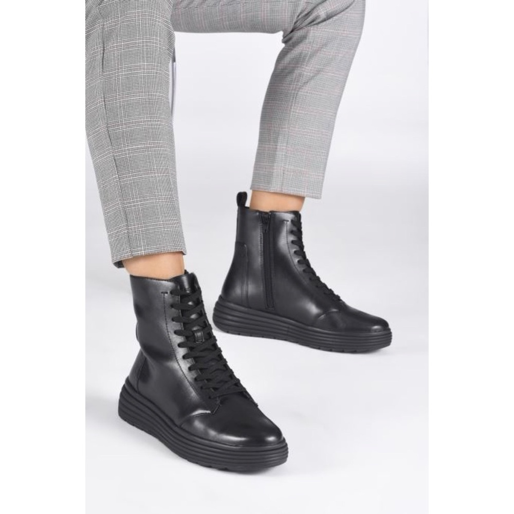 Geox PHAOLAE Women's Black Combat Ankle Boots Leather Lace up Size 7